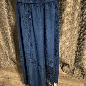 Studio West Dark Blue Embroidered Maxi Skirt